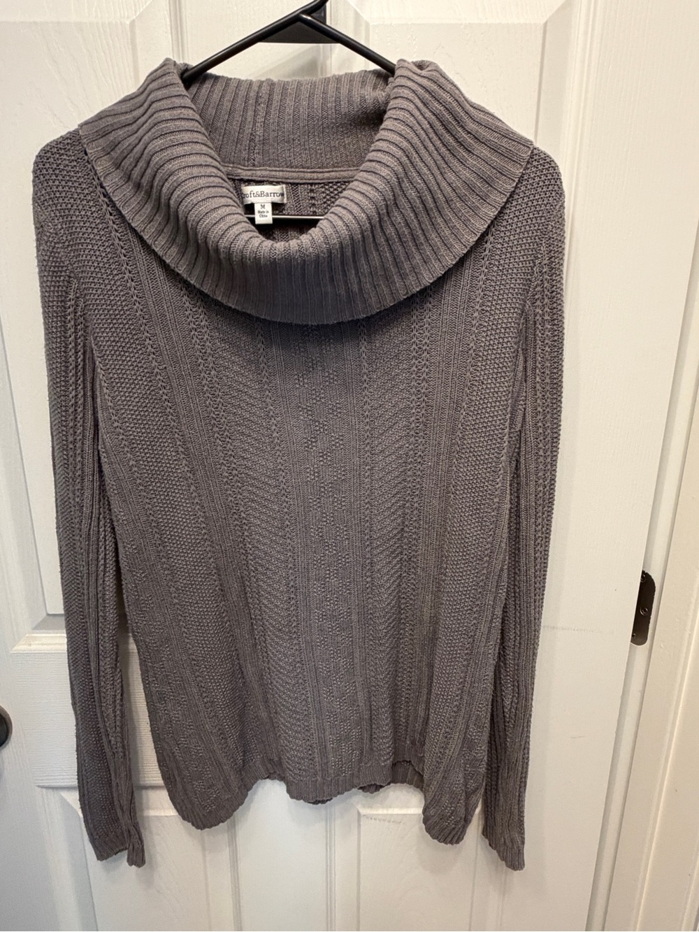 Croft and Barrow Gray Ribbed Cowl Neck Cable Sweater